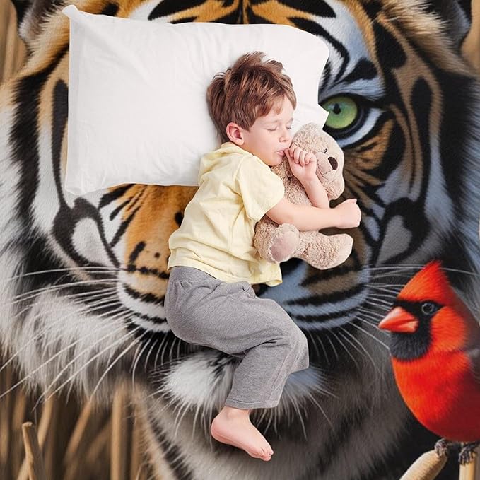 Beautiful Tiger Redbird Feather Fur Super Soft Throw Blanket, Red Cardinal Flannel Fleece Decorative Throw for Sofa Couch Bedroom Decor Outdoor Use 50"x60"