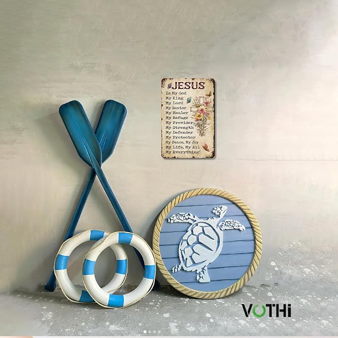 Jesus Cross Wall Art - Christian Metal Tin Sign with Bible Verse, Scripture Wall Decor for Home, Office, Bedroom - Religious Cross Decor, 8x12 Inch - Image 8