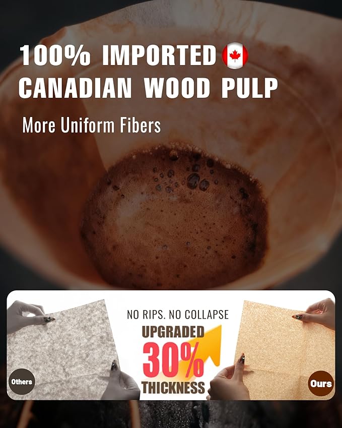 100ct Pre-folded Unbleached Cone Coffee Filters, Upgraded 30% Thicker Natural Paper for Pure Taste, Compatible with Chemex Pour-Over Coffee Makers