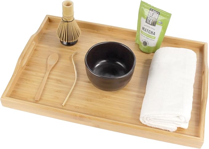 BambooMN Organic Bamboo Serving Tray with Handles, Breakfast Tray, Serving, Eating, Kitchen, Vanity, 17" x 12.5" x 2" - 1 Tray