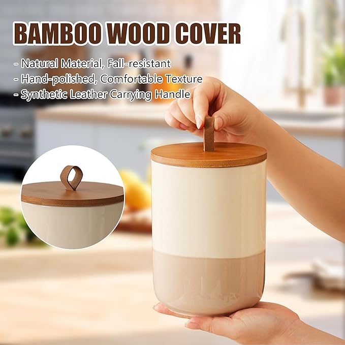 Ceramic Canister with Airtight Seal Lid, Kitchen Canisters for Countertop, Small Food Storage Jar for Flour, Coffee Bean, Sugar, Tea, Spices and More, Home Decor (260ml/8.79oz)