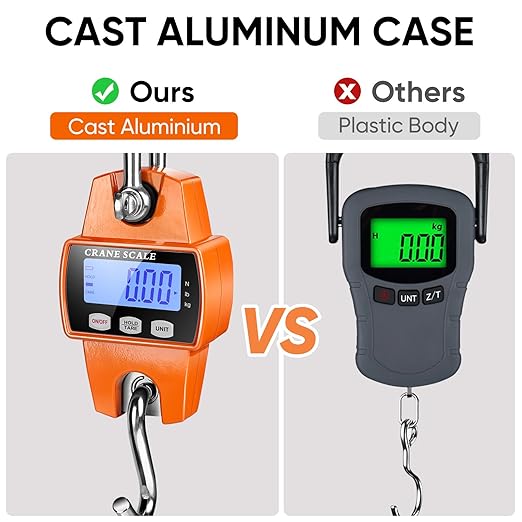 RoMech 660lb Digital Hanging Scale with Cast Aluminum Case, Handheld 300Kg Mini Crane Scale with Hooks for Farm Hunting Fishing Outdoor (Orange) (Pack of 2)