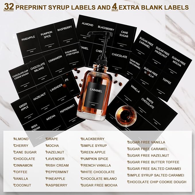 Coffee Syrup Dispenser for Coffee Bar, Glass Syrup Dispenser with 1/4oz Large Capacity Pump, Coffee Syrup Pump Dispenser for Coffee Station, 16.9 fl oz Maple Syrup Bottles for Coffee Bar Organizer - Image 3