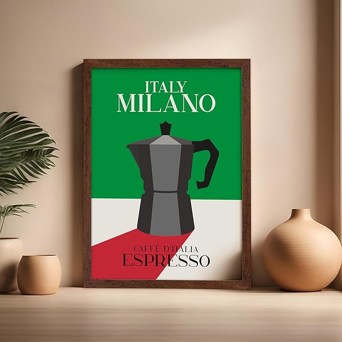 Poster Master Moka Pot Print - Espresso Poster - Italian Coffee Art - Great Gift for Barista, Coffee Lovers, Café Owner - Perfect Wall Decor for Dining Room, Kitchen - 16x20 Brown Framed