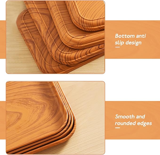Wood Grain Plastic Serving Platters and Trays,Serving Dishes for Entertaining,Platters Serving Food,Appetizer Serving Trays for Snacks,Charcuterie,Chips,Candy,Fruit,Sushi Coffee Cosmetics Accessories