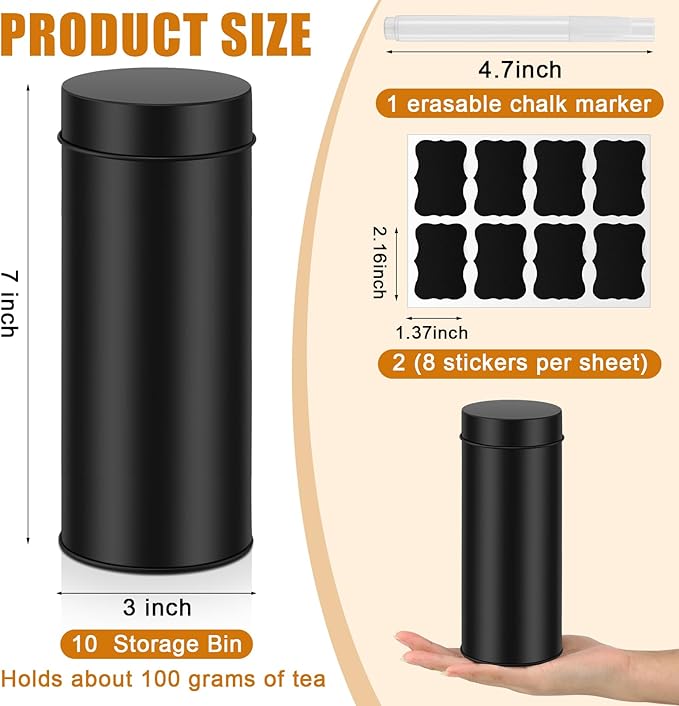 Tanlade 10 Pcs Tea Tin Canister 23oz Metal Round Cans with Airtight Lid Double Sealed Loose Leaf Tea Storage Containers with 1 Erasable Chalk Marker and 16 Stickers for Coffee Sugar Spices