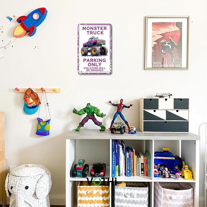 Monster Truck Tin Sign Birthday Decorations & Room Decor, Car Poster for Boys Bedroom, Durable Metal Wall Art, Vintage Style Auto Theme - 8x12 Inches - Image 6