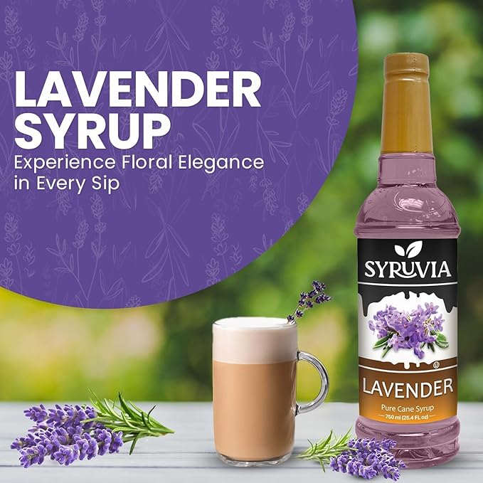 Syruvia Coffee Syrup, Lavender Flavored Syrup for Drinks, Lattes, and Desserts – 25.4 fl oz