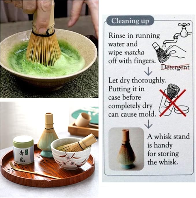 Japanese Matcha Tea Set, Bamboo Whisk (Chasen) + Matcha Scoop (Chashaku)+Ceramic Whisk Holder,fit for Japanese Tea Matcha Tea,Matcha Latte Accessories (P)