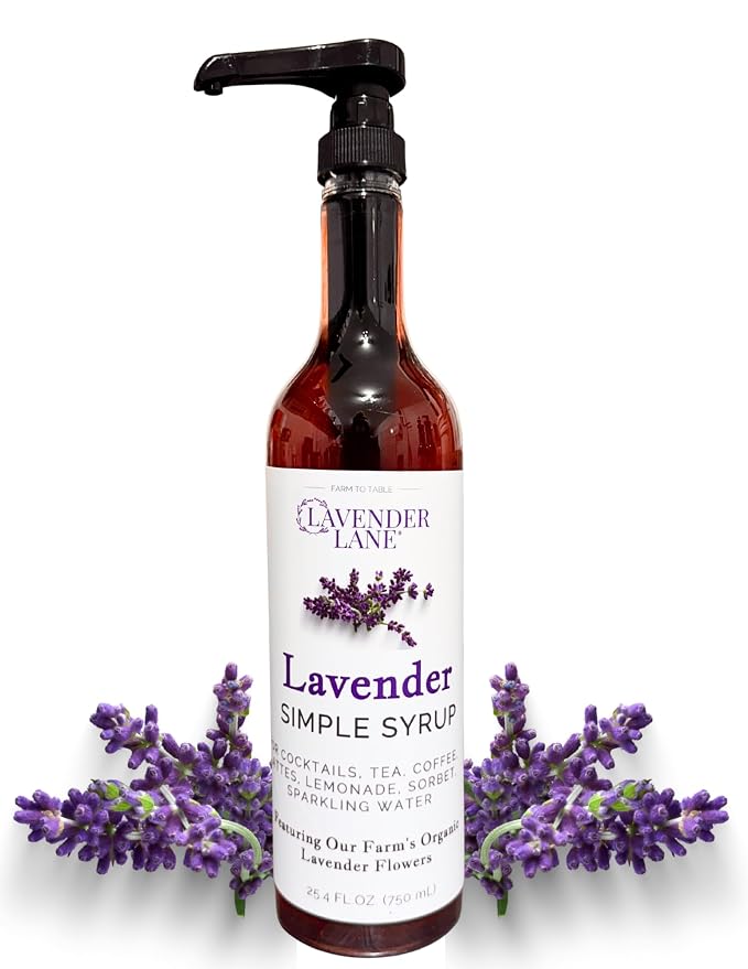 Lavender Lane Lavender Syrup - 25.4 Oz, Pump Included, USA Lavender Farm, Organic Lavender Flowers, For Cocktails, Teas, Lemonade, Desserts. by LavenderLaneFarm