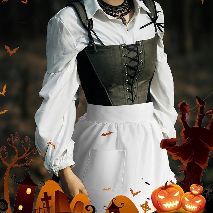 White Maid Apron for Women Cotton Waist Half Maid Costume Victorian Retro Ruffled Kitchen Cute Vintage Party Cosplay - Image 3
