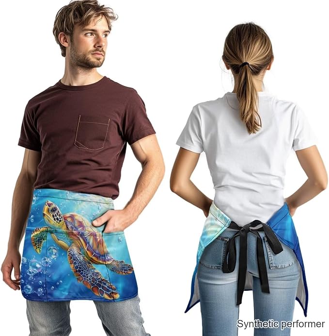 Server Apron with 3 Pockets 13 Inch Short Half Waist Aprons Waterproof Cooking Aprons for Women Men - Image 2