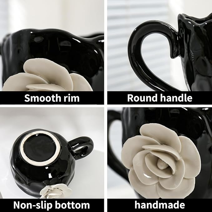 Cute Ceramic Coffee Cups, Unique Fancy Tea Cups with Saucer, 11OZ for Cappuccino Latte Milk