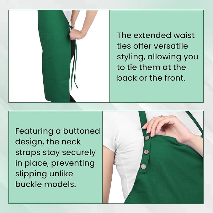 Kitchen Apron Cotton Waterdrop Resistant with adjustable Aprons for Women with Pockets 9 Color option Cooking (Cream/off white) - Image 6