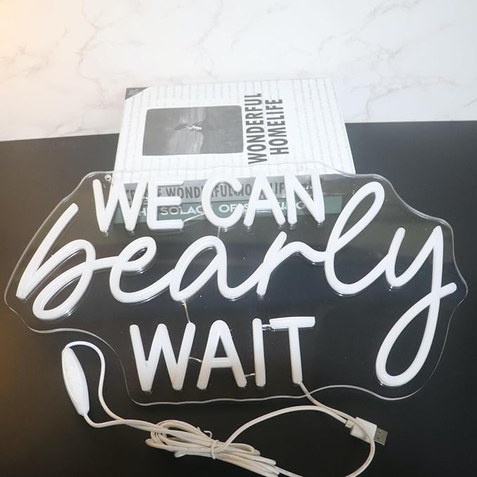 "We Can Bearly Wait" Neon Signs Led Gender Reveal Party Decorations Neon Letters Signs Pregnancy Announcement Party Supplies Baby Shower Yard Signs(warm white) - Image 9