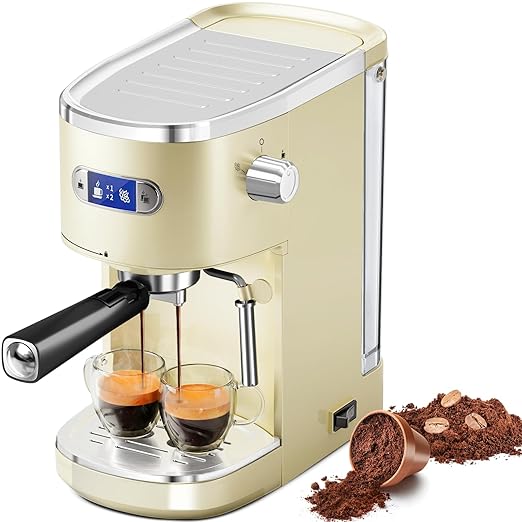 20 Bar Espresso Machine, Professional Stainless Steel Coffee Maker with LCD Display, 45oz Removable Water Tank, Home & Office Espresso Maker for Cappuccino Latte Macchiato, White