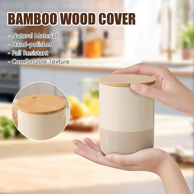Ceramic Canister with Airtight Seal Lid, Kitchen Canisters for Countertop, Small Food Storage Jar for Flour, Coffee Bean, Sugar, Tea, Spices and More, Home Decor (260ml/8.79oz)
