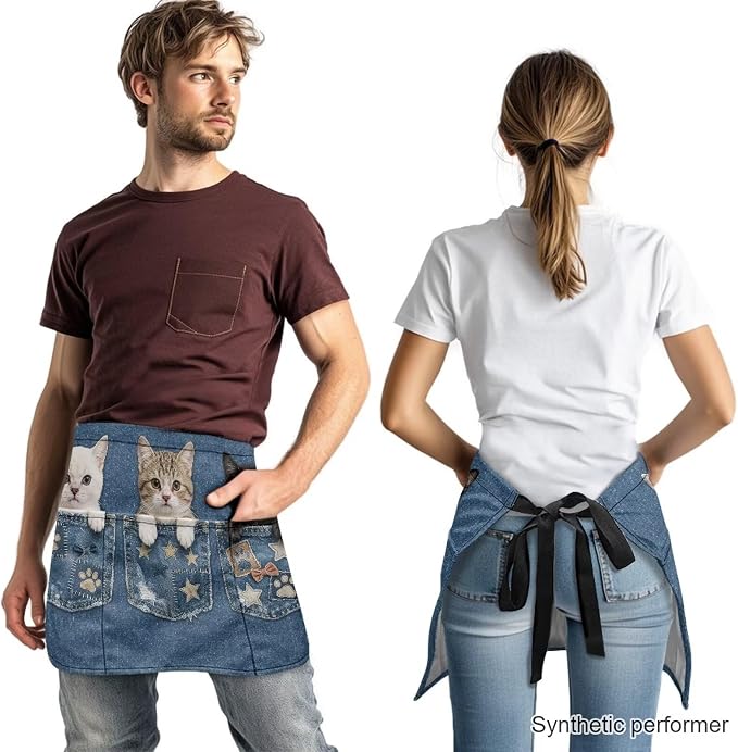 Waist Apron with 3 Pockets Waterproof 13 Inch Short Half Waist Aprons Women Men Server Aprons Waitress Waiter Apron - Image 2