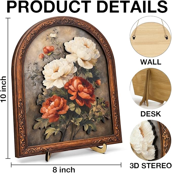 Vintage Floral Bouquet Wall Art Sign for Living Room Decor, Shabby Chic Flower Wall Decor, 8x10 Inch