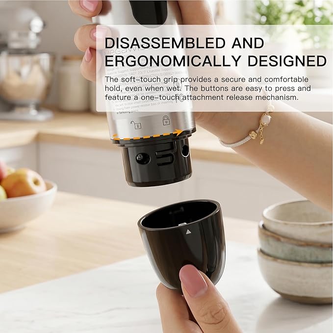 MEGAWISE HB-2062B 5-in-1 Hand Immersion Blender Set, 800W Powerful Stick Blender with Turbo Mode, Variable Speed Control, Stainless Steel Blade, Includes Whisk, Milk Frother, Chopper Bowl & Beaker