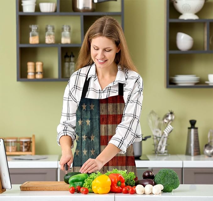 USA Flag Kitchen Apron for Women Men, Unisex Adjustable Cooking Apron, Waterproof Apron for Home Kitchen, Restaurant, Coffee House - Image 5