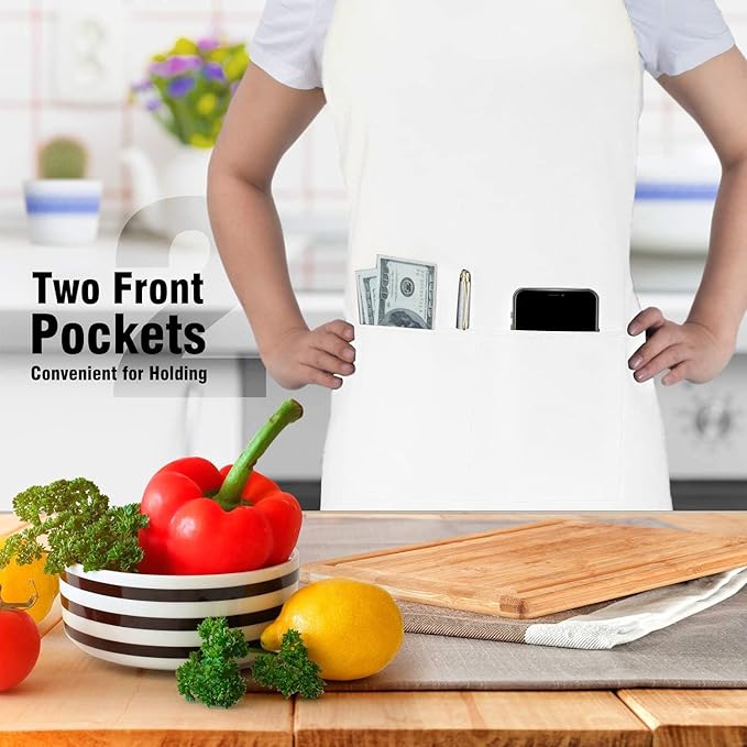 4 Packs Chef Apron, Waterproof Apron, Adjustable Aprons with 2 Pockets for Men Women, Professional Aprons for Kitchen Cooking Gardening Painting Baking Restaurant (White) - Image 6