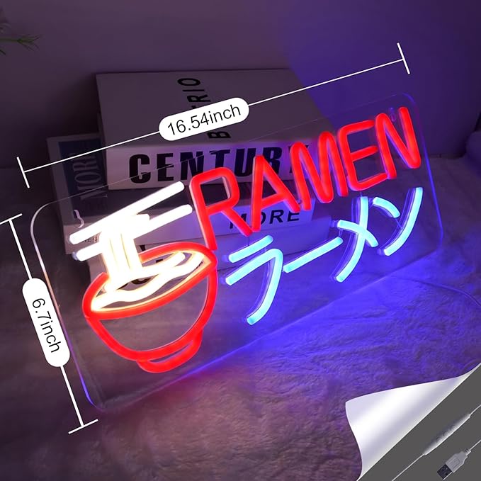 Britrio Ramen ラーメン Neon Sign Led Neon Lights for Wall Decor Light Up Noodle Signs Restaurant Home Bar Kitchen Dinning Room Cafe Japanese Noodle Shop Wall Art Decorations 5V USB Powered
