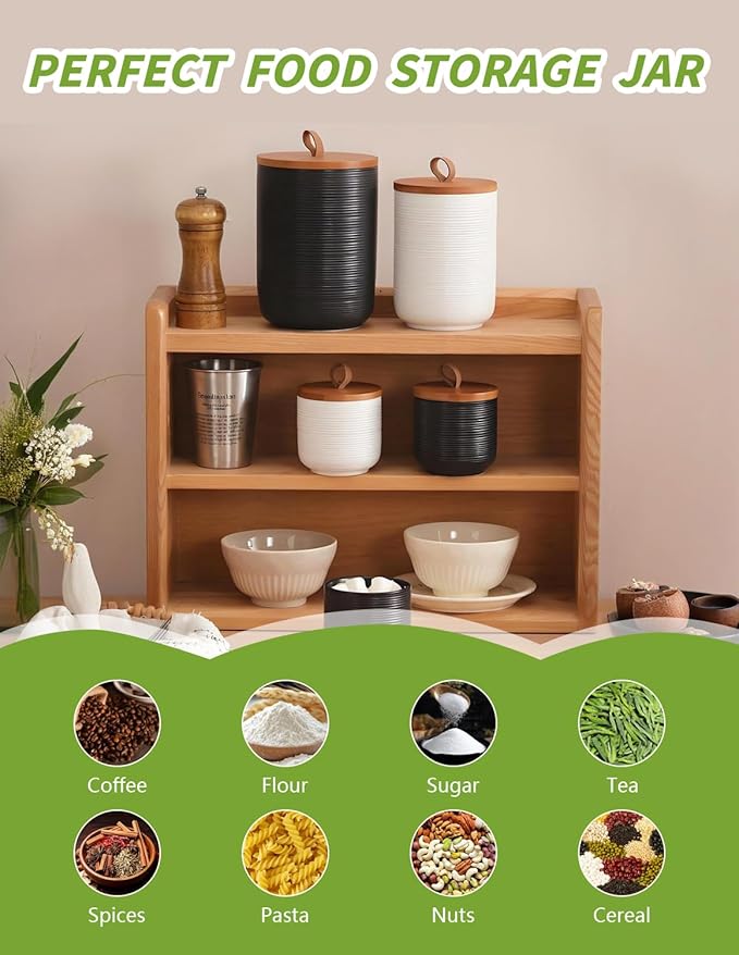 Ceramic Canister with Airtight Seal Lid, Kitchen Canisters for Countertop, White Food Storage Jar for Flour, Coffee Bean, Sugar, Tea, Spices and More, Home Decor (260ml/8.79oz)