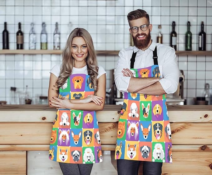 WONDERTIFY Dog Apron,Various Breed Family Pet Dog Collection Picture Bib Apron with Adjustable Neck for Men Women,Suitable for Home Kitchen Cooking Waitress Chef Grill Bistro Baking BBQ Apron