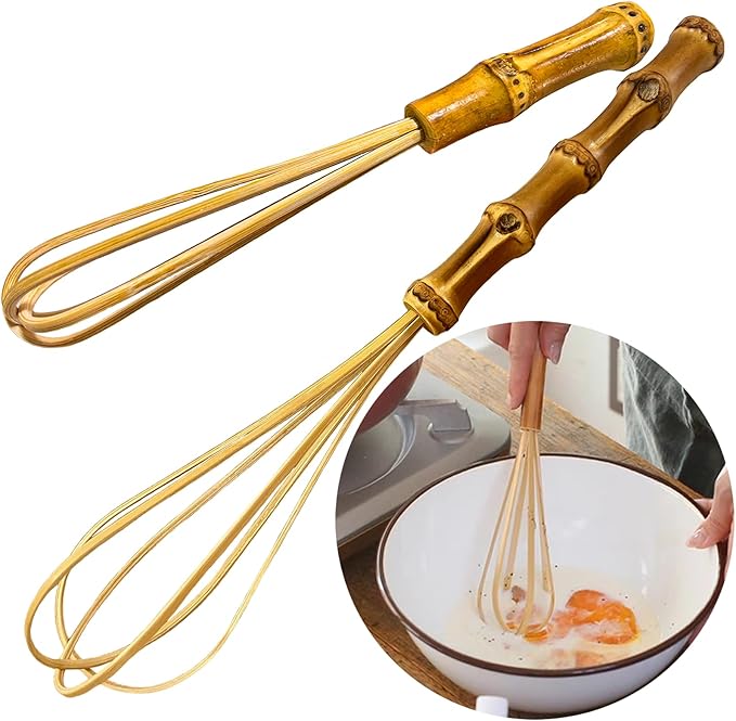 Wooden Whisk, Handcrafted Bamboo Whisks for Cooking Non Scratch, Balloon Whisk for Pancake Batter, Eggs and Sauces, Wooden Whisks Tool For Nonstick Cookware Pans, Bamboo Cooking Utensils (Whisk Set)