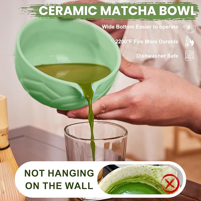Matcha Whisk Set, Lotus Cyan Ceramic Matcha Set Includes Matcha Bowl, Matcha Whisk (Chasen) and Holder, Sifter, Bamboo Scoop & Spoon - 6 Pcs Matcha Kit for Matcha Lovers