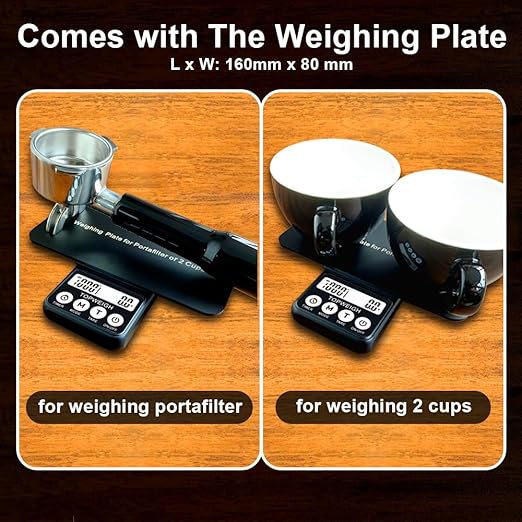 Waterproof Espresso Scale with Timer, 1000g x 0.1g, Portafilter Weighing Plate, Coffee Bean Dosing Cup, Spray Bottle, RDT Tool Set, Barista Cleaning Brushes & Batteries Included