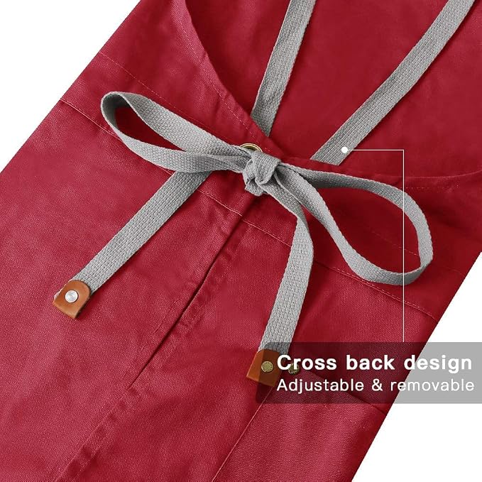 Crossback Apron with Pockets, Apron with Adjustable Straps | Pockets x2, Adjustable & Removable Straps, Canvas, Unique Split Apron for Ceramics, Home, Kitchen, Restaurant,M-XXL (Red) - Image 4