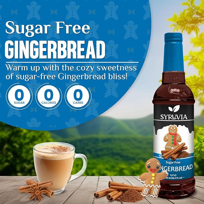 Syruvia Sugar Free Gingerbread Syrup for Coffee, Flavored Syrup for Drinks, Lattes, and Desserts – 25.4 fl oz, With Pump - Image 3