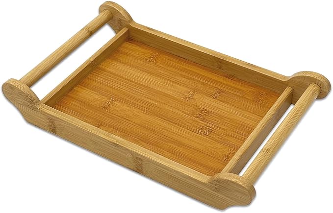 Bam & Boo - Bamboo Serving Tray with Extra Large Handles (8" x 12.5")