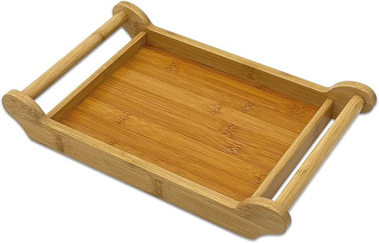 Bam & Boo - Bamboo Serving Tray with Extra Large Handles (8" x 12.5")