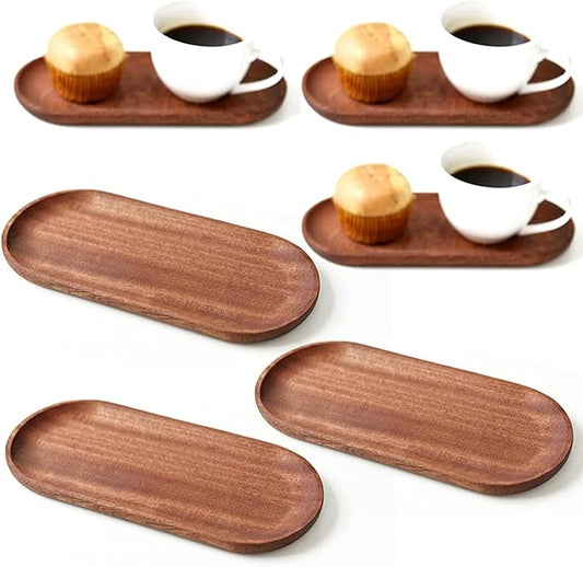 6 Pack Solid Wood Serving Platters and Trays of Natural Wood with Edge,Rectangular Avoid Sliding and Spilling Food (Walnut Trays x 6Pack)