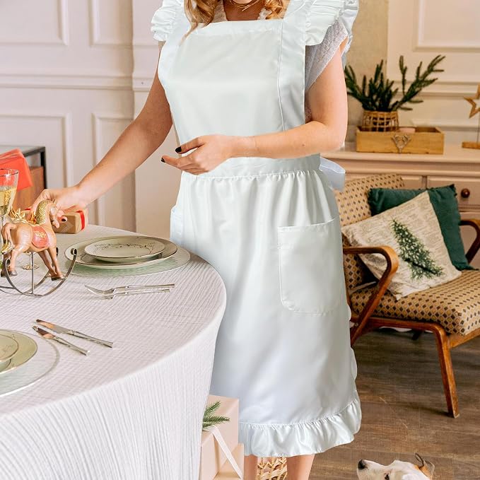 White Maid Apron for Women Cotton Waist Half Maid Costume Victorian Retro Ruffled Kitchen Cute Vintage Party Cosplay - Image 6