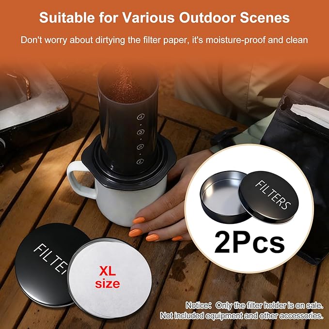 2 Packs Portable Coffee XL Filter Holder, ONLY Fits for AeroPress Filter XL, Replacement for AeroPress Coffee Filter Storage, Exclude Filters, Metal, Tightened Lid, Damp-proof, Φ3.54''*0.79'', Black