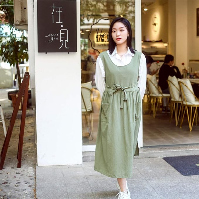 Premium Plus Size Apron Adjustable Waistline Bib Apron,Soft Cotton Blend Apron with Pockets (Light Green) - Image 3