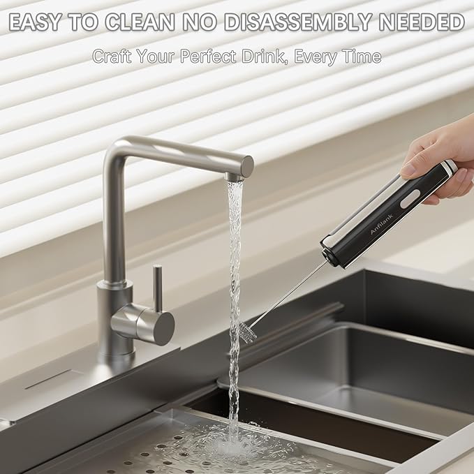Handheld Milk Frother Wand with Folding Stand, Rechargeable Electric Whisk with 3 Speeds & 3 Stainless Heads, Milk Foam Maker with Stand for Latte, Cappuccino, Hot Chocolate, Egg