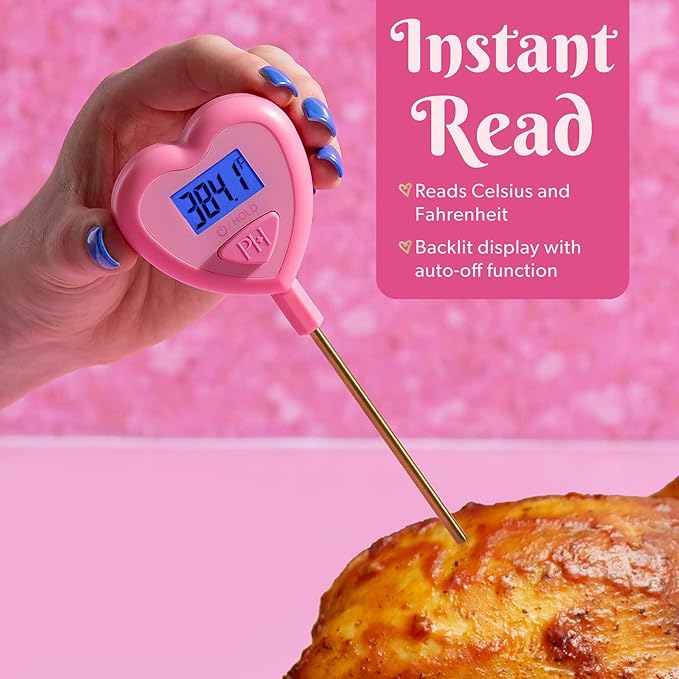 Paris Hilton Digital Heart Shaped Thermometer for Cooking, Baking and Grilling, Instant Read in Celsius or Fahrenheit, Pink