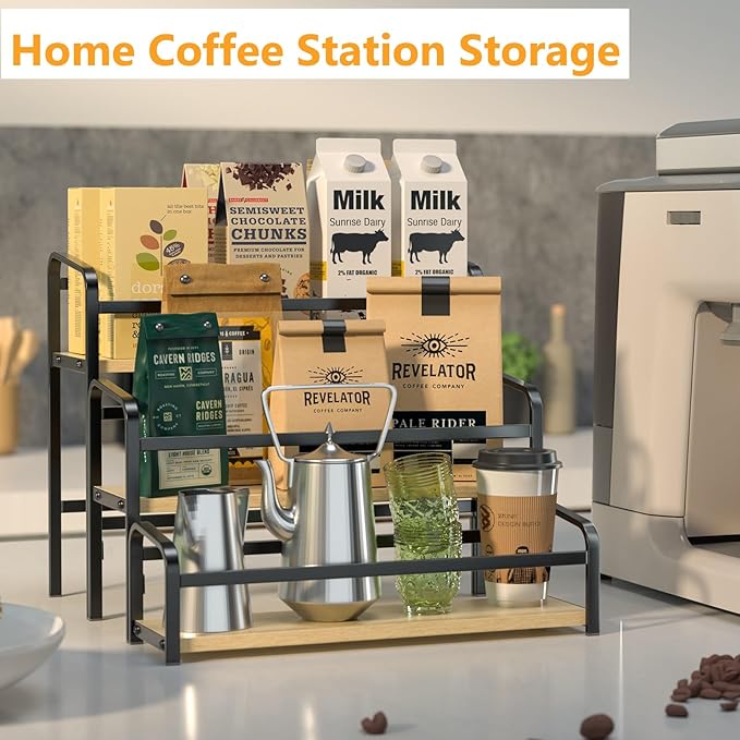 DTUQYX Coffee Syrup Organizer, 3-Tier 12 Bottles Capacity Coffee Syrup Rack, Syrup Rack for Syrup, Wine, Dressing for Kitchen Coffee Station, Magnetic one-Step Installation…