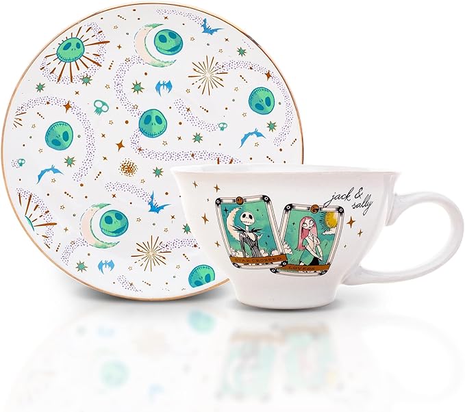 Nightmare Before Christmas Disney The Tarot Cards Ceramic Teacup and Saucer | Tea Party Set For Coffee, Espresso, Mocha