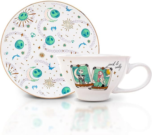 Nightmare Before Christmas Disney The Tarot Cards Ceramic Teacup and Saucer | Tea Party Set For Coffee, Espresso, Mocha