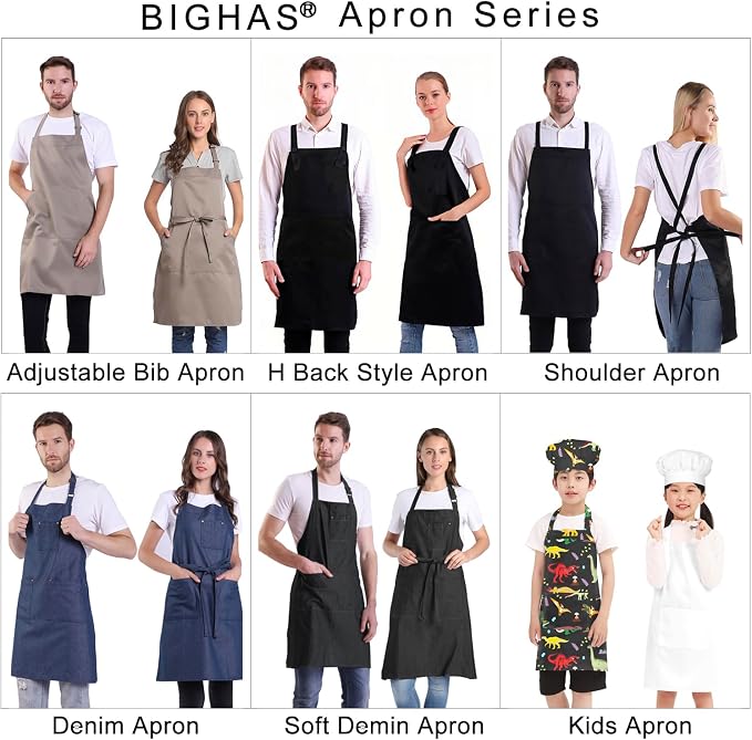 BIGHAS H Back Style Apron with Pocket for Women, Men Adjustable Large Size Comfortable, Kitchen, Home, Cooking 12 Colors - Image 7
