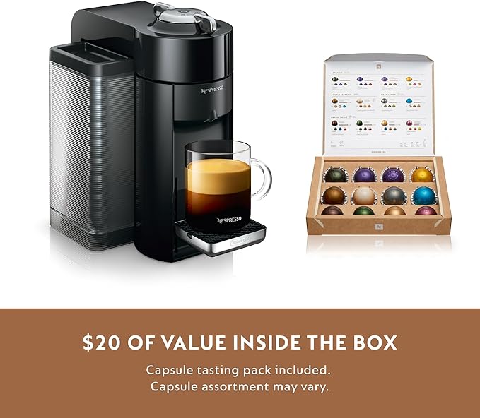 Nespresso Vertuo Coffee and Espresso Maker by De'Longhi, Piano Black with Aeroccino Milk Frother