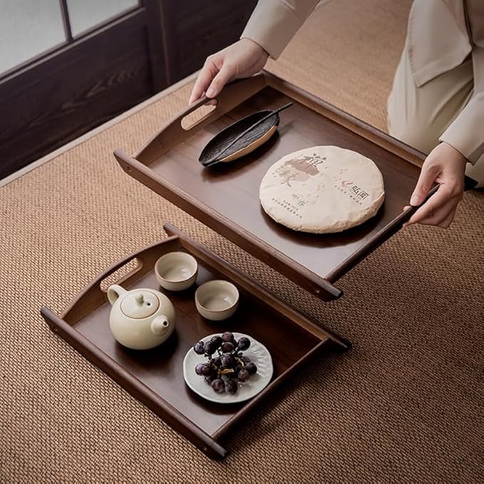 Wood Serving Tray, Wooden Tray with Handles, 20.47 inch Square Decorative Serving Trays Platters for Home, Party, Coffee Table,Dining Table & Countertop