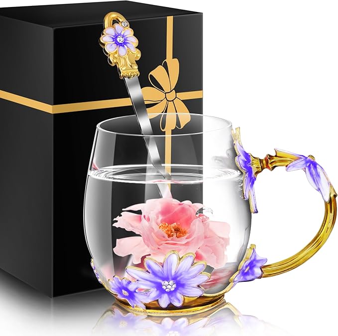 Women Glass Tea Coffee Pretty Cup Set Cute Mug Christmas Xmas Birthday Gift Great Mom Grandma Mimi Nana Gigi Grandmother Big Sister Law God Mother Day Aunt Artist Premium Practical Retirement Purple