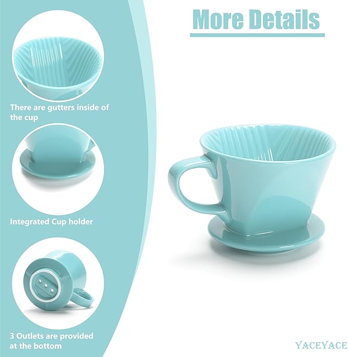 Ceramic Pour Over, Ceramic Coffee Dripper with 3 Holes, Medium Aqua Pour Over Coffee for Café, Dining, shop, Home, Office